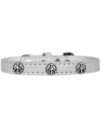Peace Sign Widget Croc Dog Collar White Size 10