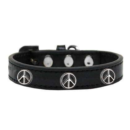 Peace Sign Widget Dog Collar Black Size 10