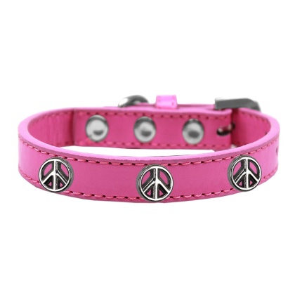 Peace Sign Widget Dog Collar Bright Pink Size 10