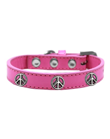Peace Sign Widget Dog Collar Bright Pink Size 10