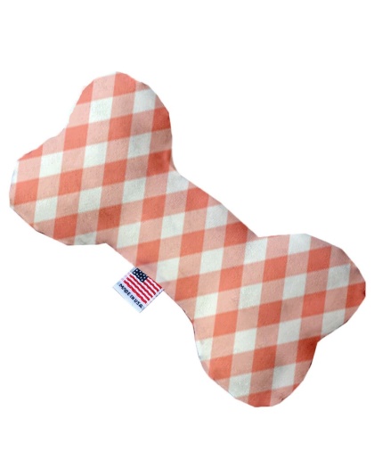 Peach Plaid 10 inch Canvas Bone Dog Toy