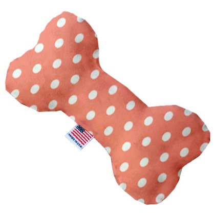 Peach Polka Dots 10 inch Canvas Bone Dog Toy