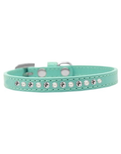 Pearl and Clear Crystal Size 10 Aqua Puppy Collar