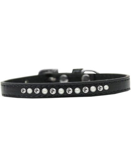 Pearl and Clear Crystal Size 10 Black Puppy Collar