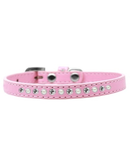 Pearl and Clear Crystal Size 10 Light Pink Puppy Collar