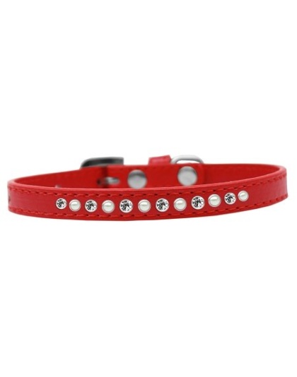 Pearl and Clear Crystal Size 10 Red Puppy Collar