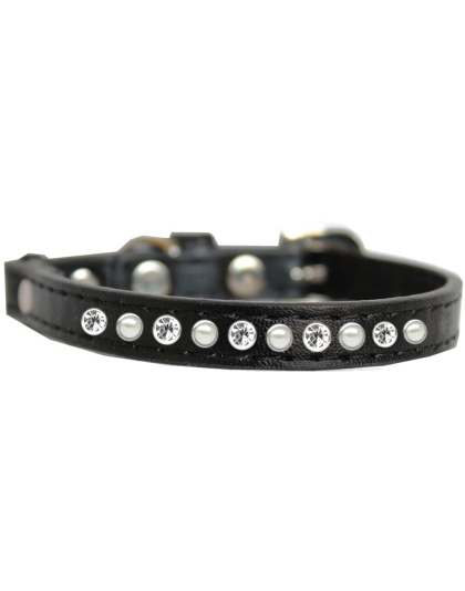 Pearl and Clear Jewel Cat safety collar Black Size 10
