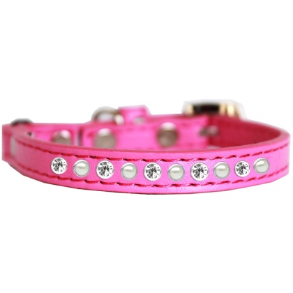 Pearl and Clear Jewel Cat safety collar Bright Pink Size 10