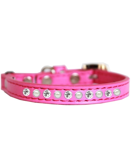 Pearl and Clear Jewel Cat safety collar Bright Pink Size 10