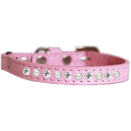 Pearl and Clear Jewel Cat safety collar Light Pink Size 10
