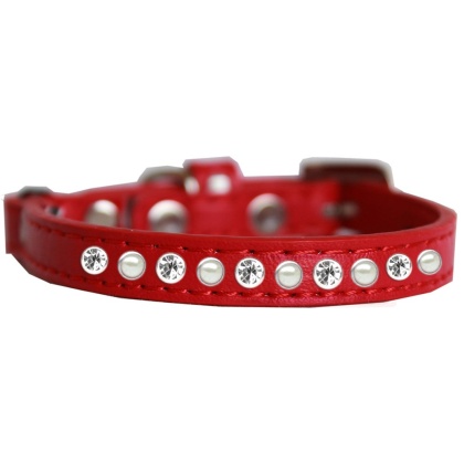 Pearl and Clear Jewel Cat safety collar Red Size 10