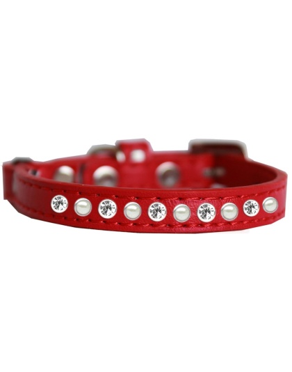 Pearl and Clear Jewel Cat safety collar Red Size 10