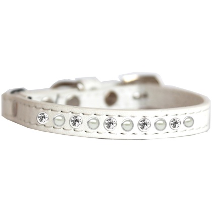 Pearl and Clear Jewel Cat safety collar White Size 10