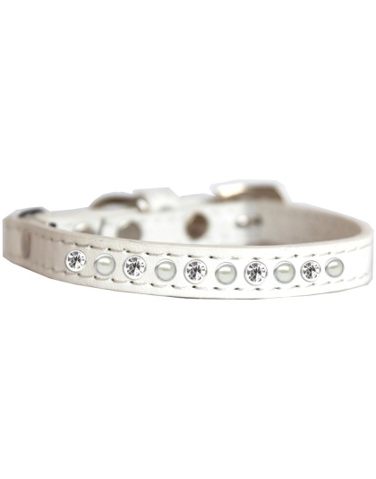 Pearl and Clear Jewel Cat safety collar White Size 10