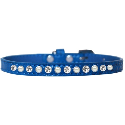 Pearl and Clear Jewel Croc Dog Collar Blue Size 10