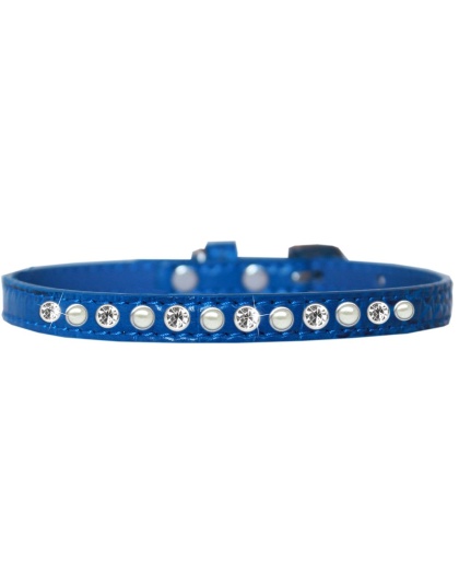 Pearl and Clear Jewel Croc Dog Collar Blue Size 10