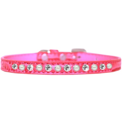 Pearl and Clear Jewel Croc Dog Collar Bright Pink Size 10
