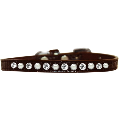 Pearl and Clear Jewel Croc Dog Collar Chocolate Size 10