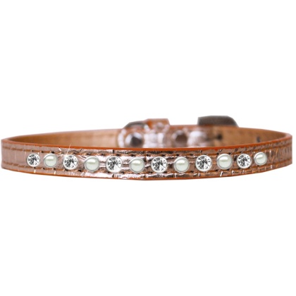 Pearl and Clear Jewel Croc Dog Collar Copper Size 10