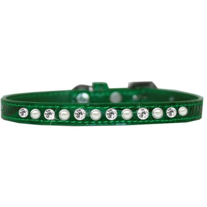 Pearl and Clear Jewel Croc Dog Collar Emerald Green Size 10