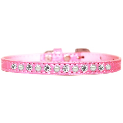 Pearl and Clear Jewel Croc Dog Collar Light Pink Size 10
