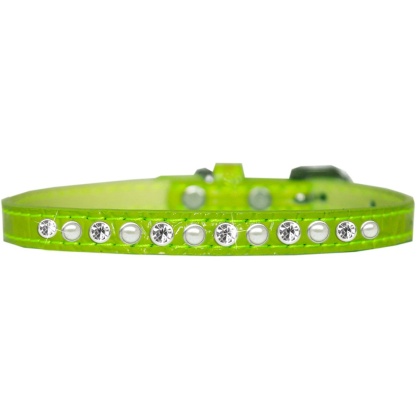 Pearl and Clear Jewel Croc Dog Collar Lime Green Size 10