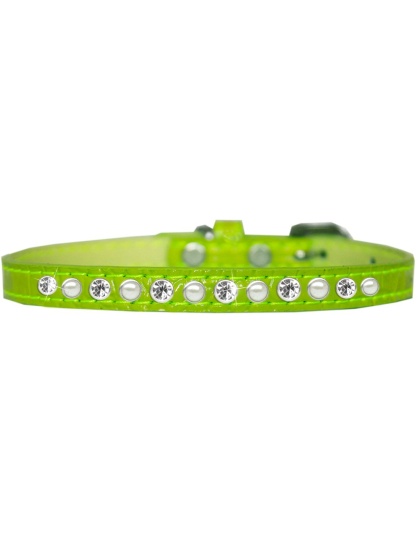 Pearl and Clear Jewel Croc Dog Collar Lime Green Size 10