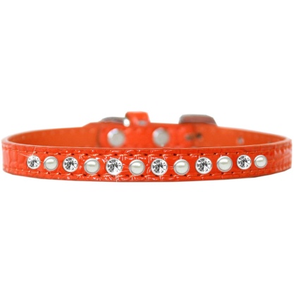 Pearl and Clear Jewel Croc Dog Collar Orange Size 10