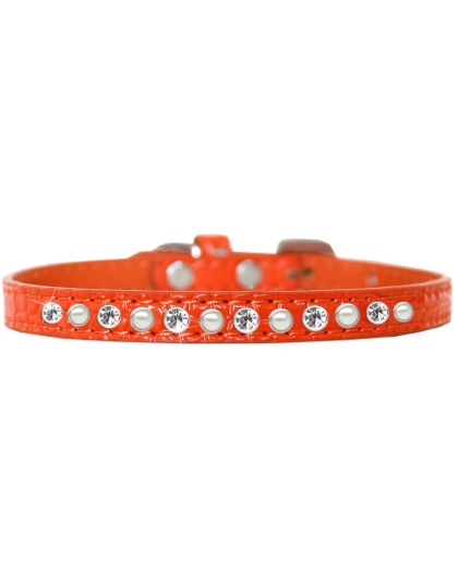 Pearl and Clear Jewel Croc Dog Collar Orange Size 10