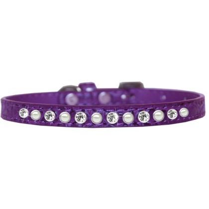 Pearl and Clear Jewel Croc Dog Collar Purple Size 10