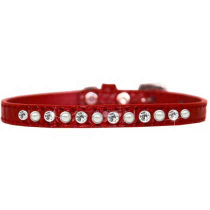 Pearl and Clear Jewel Croc Dog Collar Red Size 10