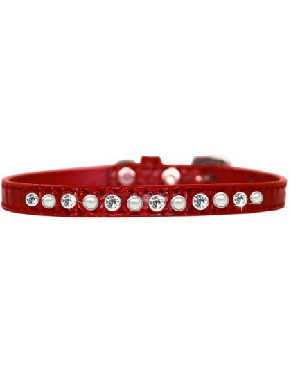 Pearl and Clear Jewel Croc Dog Collar Red Size 10