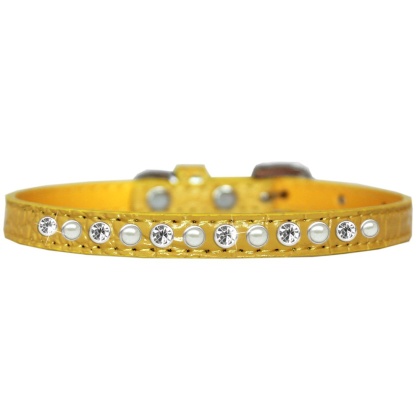 Pearl and Clear Jewel Croc Dog Collar Yellow Size 10
