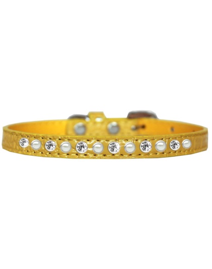 Pearl and Clear Jewel Croc Dog Collar Yellow Size 10