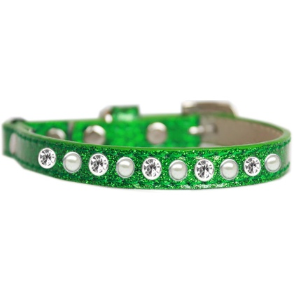 Pearl and Clear Jewel Ice Cream Cat safety collar Emerald Green Size 10