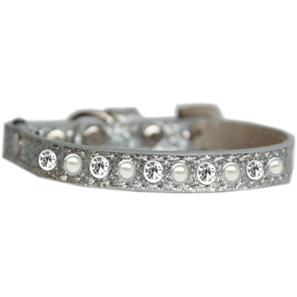 Pearl and Clear Jewel Ice Cream Cat safety collar Silver Size 10