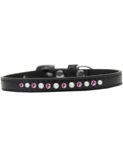 Pearl and Pink Crystal Size 10 Black Puppy Collar