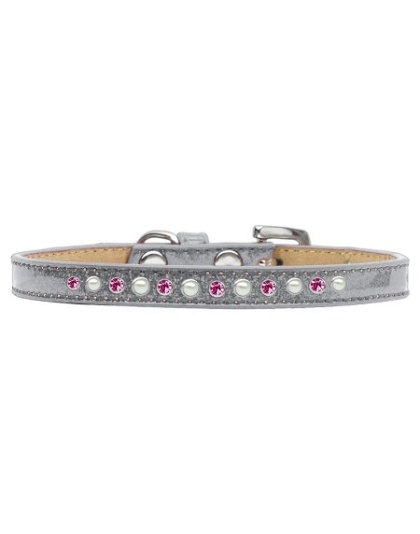 Pearl and Pink Crystal Size 10 Silver Puppy Ice Cream Collar