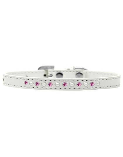 Pearl and Pink Crystal Size 10 White Puppy Collar