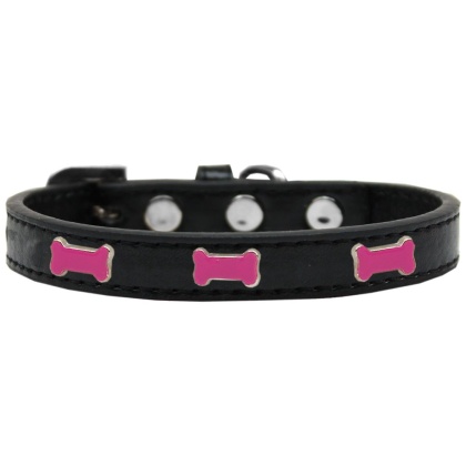 Pink Bone Widget Dog Collar Black Size 10