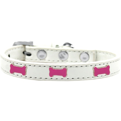 Pink Bone Widget Dog Collar White Size 10