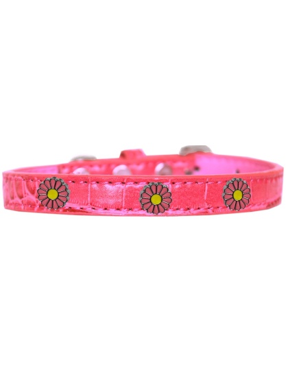 Pink Daisy Widget Croc Dog Collar Bright Pink Size 10