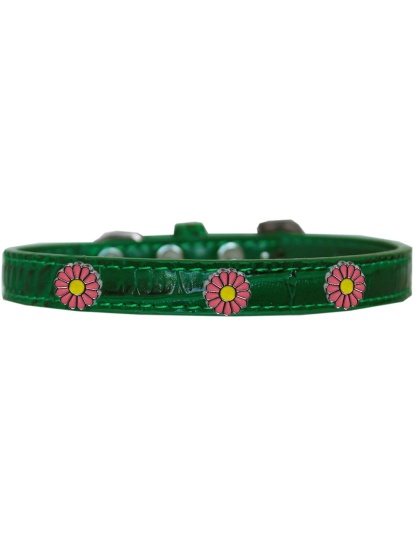 Pink Daisy Widget Croc Dog Collar Emerald Green Size 10