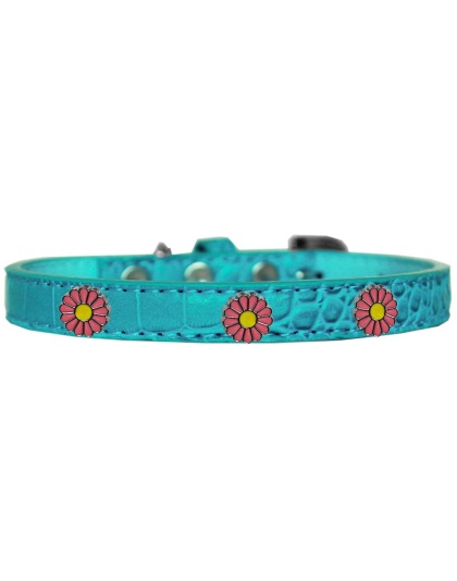 Pink Daisy Widget Croc Dog Collar Turquoise Size 10