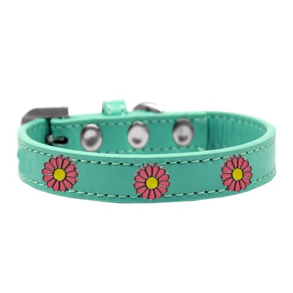 Pink Daisy Widget Dog Collar Aqua Size 10