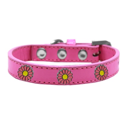 Pink Daisy Widget Dog Collar Bright Pink Size 10