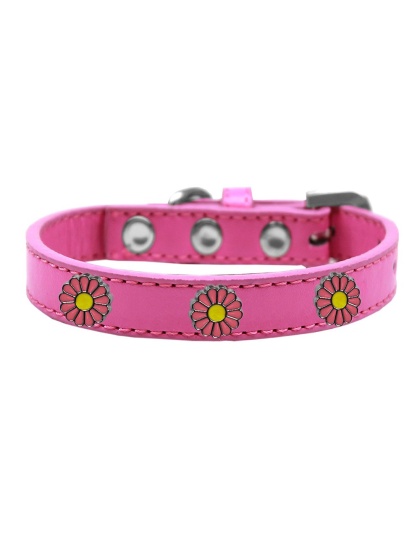 Pink Daisy Widget Dog Collar Bright Pink Size 10