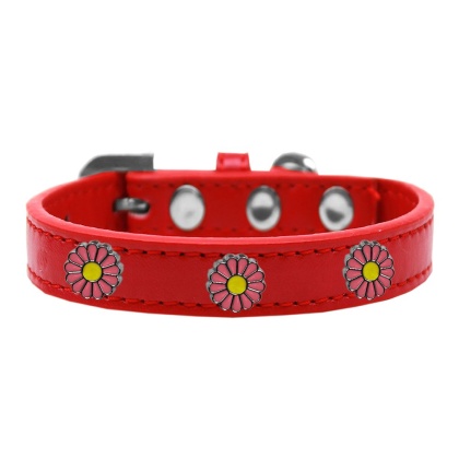 Pink Daisy Widget Dog Collar Red Size 10