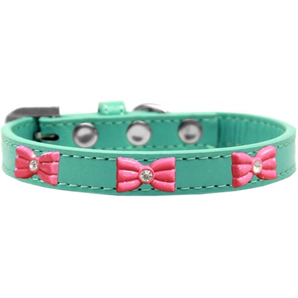 Pink Glitter Bow Widget Dog Collar Aqua Size 10