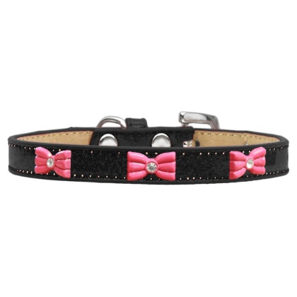 Pink Glitter Bow Widget Dog Collar Black Ice Cream Size 10